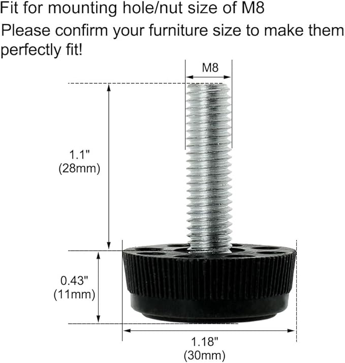 uxcell M8 x 28 x 30mm Furniture Glide Leveling Feet Adjustable Leveler Floor Protector for Home Restaurant Table Leg 20 Pack - Image 2