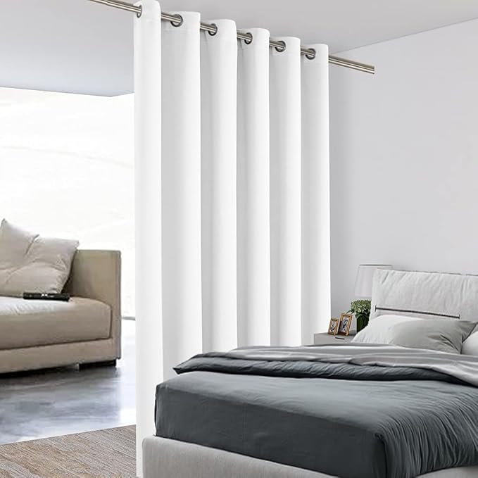 BONZER Room Divider Curtain Screen Partitions Light Reducing Wide Blackout Curtains for Shared Room, 84L x 70W Inch (7L x 5.8W ft), 1 Panel, Greyish White by Bonzer