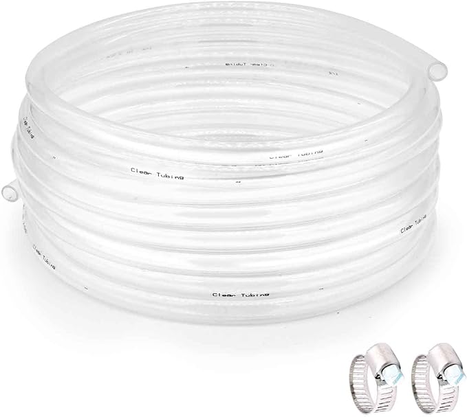 Clear Plastic Tubing 1/2" ID × 5/8" OD -100 Ft Dimensions 60PSI,Flexible Vinyl Tubing BPA Free Non-Toxic, Multipurpose Hybrid Clear Reinforced Tube with 2 Screw Clamps by ProfessionalBrand