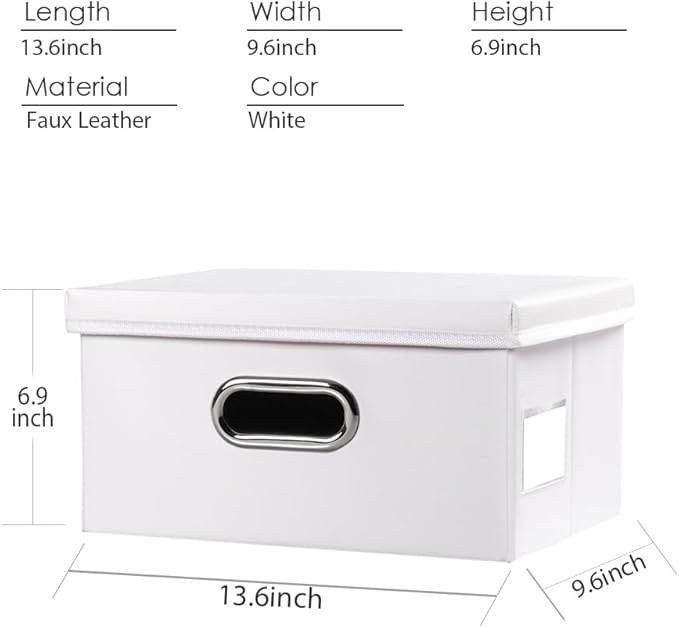PRANDOM Collapsible Storage Box with Lid [1-Pack] Leather Fabric Foldable Storage Bin Organizer Container Basket Cube with Cover for Home Bedroom Closet Office Nursery White (13.6x9.6x6.9) - Image 5