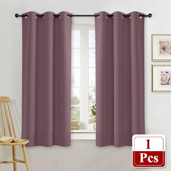 NICETOWN Kitchen Blackout Window Curtain Panel, Dry Rose, 1 Panel, 42 by 63 inches Long, Home Fashion Thermal Insulated Solid Grommet Room Darkening Drape for Apartment - Image 2