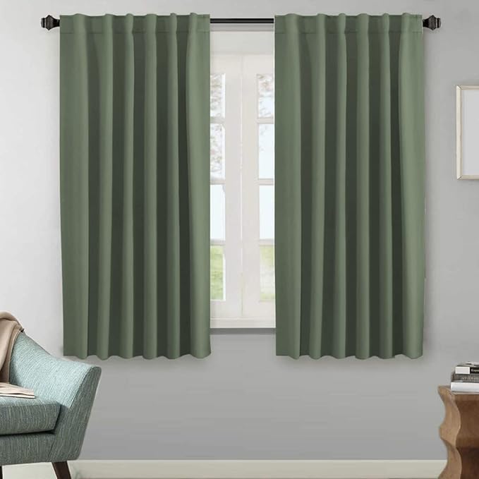 H.VERSAILTEX Blackout Curtains Thermal Insulated Window Treatment Panels Room Darkening Blackout Drapes for Living Room Back Tab/Rod Pocket Bedroom Draperies (2 Panels, Bronze Green, 52 x 63 Inch) by HVERSAILTEX