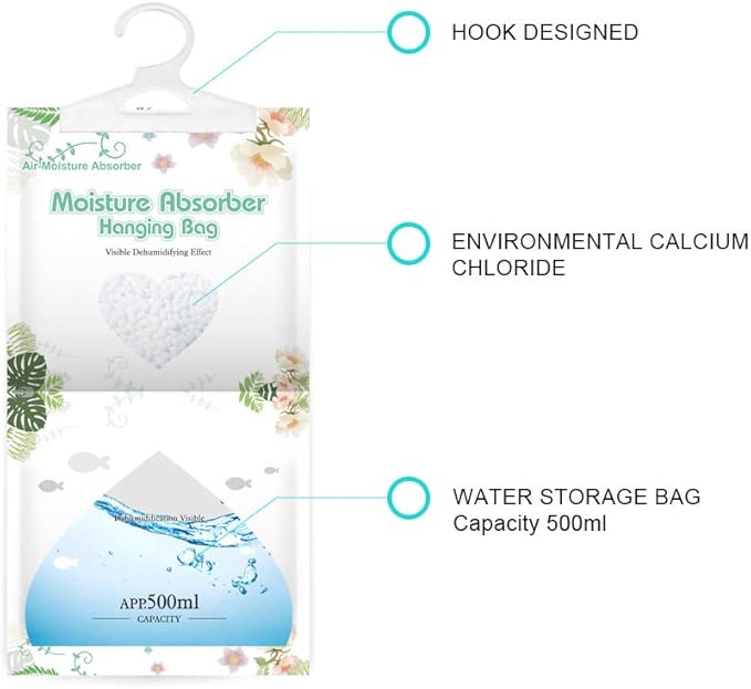 CANAGER Hanging Moisture Absorber-12 Packs, Hanging Dehumidifier Bags for Closet,Bedroom and kitchen,Fragrance Free,Moisture Absorb 12.5OZ - Image 2