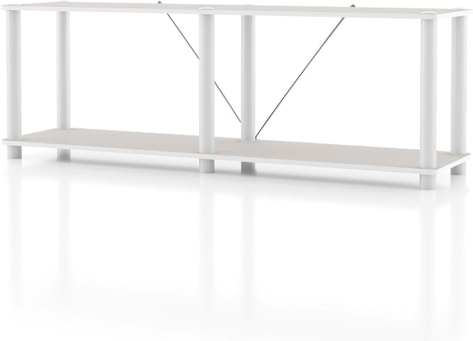 Homes: Inside + Out Apexa Modern 2-Tier Extra Wide Shelving Units, Collectibles Display Shelves, Easy Assembly Low Shelf, Home Storage Organizer for Living Room, Bedroom, Office, Taupe Grey by HOMESInsideOut