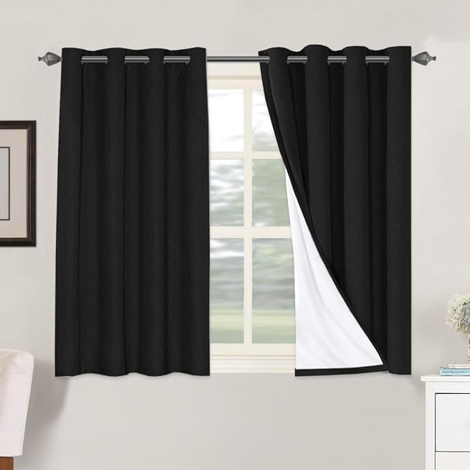 H.VERSAILTEX 100% Blackout Curtains for Bedroom Thermal Insulated Linen Textured Curtains Heat and Full Light Blocking Drapes Living Room Curtains 2 Panel Sets, Black, 52x45 Inch by HVERSAILTEX