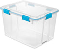Sterilite 80 Qt Gasket Box, Stackable Storage Bin with Latching Lid and Tight Seal, Plastic Container to Organize Basement, Clear Base and Lid, 1-Pack by Sterilite