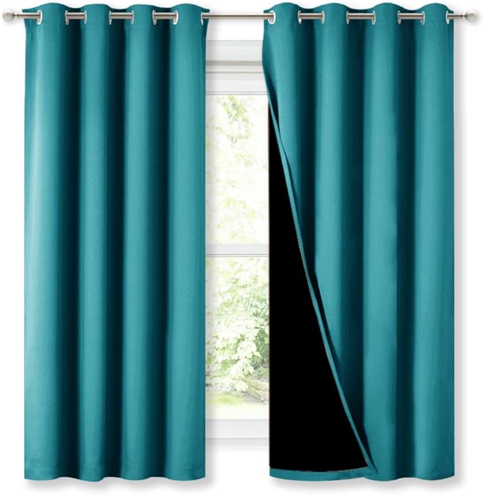 NICETOWN Extra Long Truly Blackout Drapes for Hall and Villa, 46" Width Each Panel, 45" Length, Peacock Teal, 2 Pieces, 100% Blackout Window Curtain Panels with Black Lined for Night Shift Worker by NICETOWN