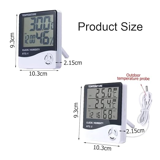 Temperature Humidity Meter,LCD Electronic Digital Outdoor/Indoor Thermometer Hygrometer with Clock Time Humidity Monitor for Home,Bedroom,Pet,Reptile,Plant,Greenhouse,Basement,Guitar (HTC-1) - Image 4