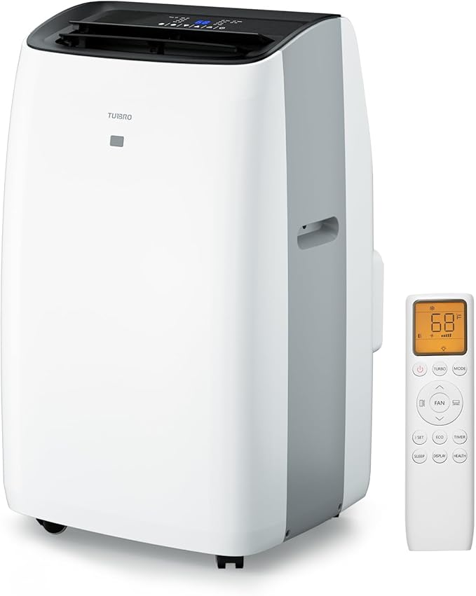 TURBRO Greenland 14,000 BTU Portable Air Conditioner and Heater, Dehumidifier and Fan, 4-in-1 Floor AC Unit for Rooms up to 600 Sq Ft, UV-C Light, Sleep Mode, Timer, Remote Included (10,000 BTU SACC) by TURBRO