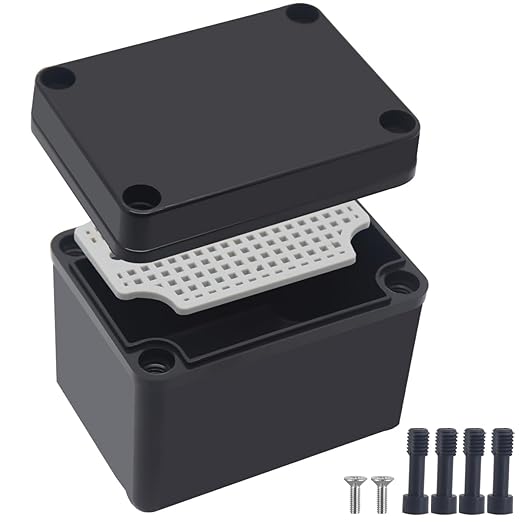 Junction Box,IP67 Waterproof ABS Black Project Box with Mounting Plate Electrical Box Enclosure for Outside Electronics 4.3 x 3.1 x 3.3inch(110x80x85mm) by Otdorpatio