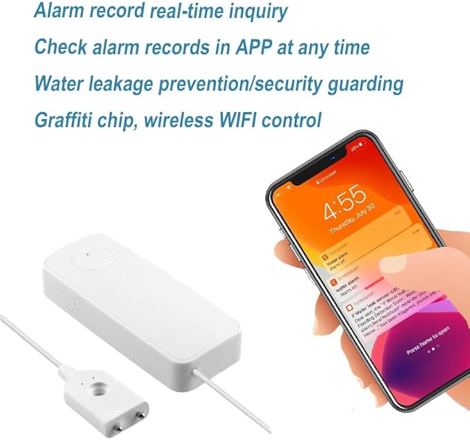 3PCS WiFi Water Leak Detector Kit, 80dB Water Sensor Alarm, Sump Pump Leakage Alarm, TUYA APP Free Remote Monitoring for Water Leakage, SMS and Phone Notification Can Be Enabled, AAA Battery Powered - Image 5
