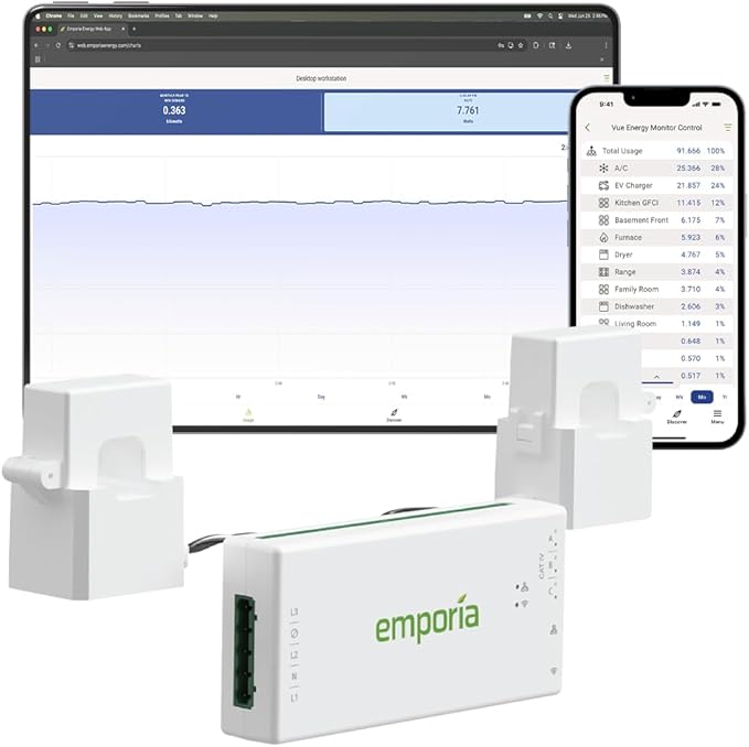 Emporia Vue 3 Home Energy Monitor - Smart Home Automation Module and Real Time Electricity Usage Monitor, Power Consumption Meter, Solar and Net Metering for UL Certified Safe Energy Monitoring by Emporia