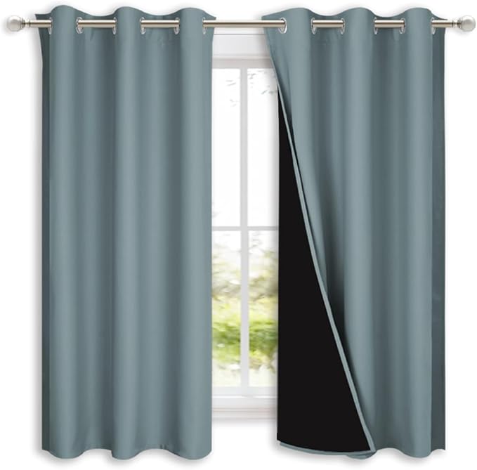 NICETOWN 100% Blackout Lined Curtains, Stormy Sea, 1 Pair, 42" Width x 63" Length Each Panel, 2 Thick Layers Completely Blackout Window Treatment Panels Thermal Insulated Drapes for Kitchen - Image 2