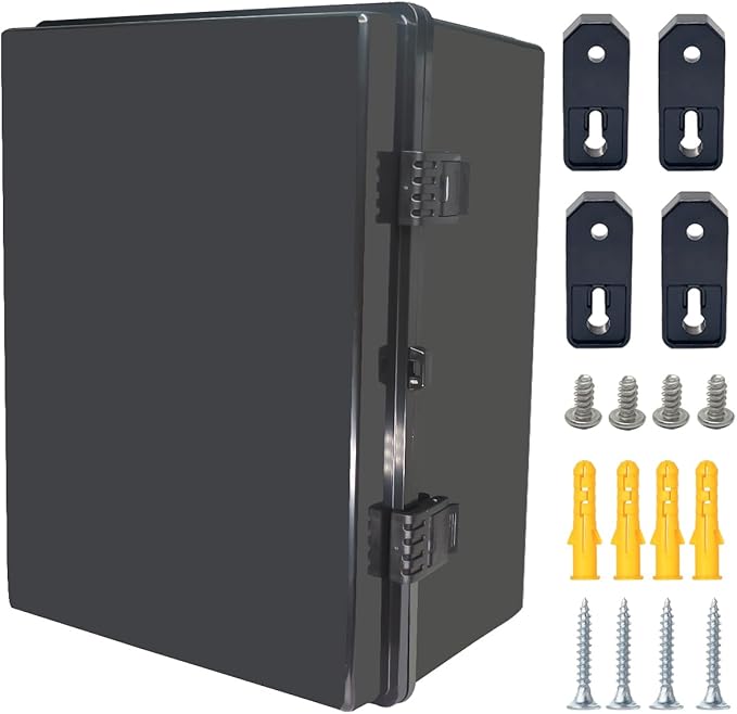 Junction Box, Hinged Black Cover IP67 Waterproof ABS Project Box with Mounting Plate Electrical Box Enclosure with Wall Bracket 15.7 x 11.8 x 7.9inch(400x300x200mm) by Otdorpatio