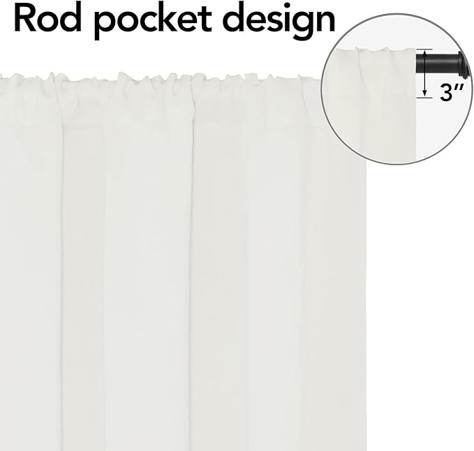 Easy-Going Rod Pocket Blackout Curtains for Bedroom, Room Darkening Window Curtains for Living Room, Thermal Insulated Noise Reduction Solid Window Drapes, 2 Panels(52x63 in, Ivory) - Image 2