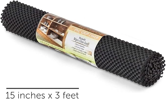 SteadMax Shelf Liner, 15 inches x 6 feet Total, Non-Slip Ultra-Grip Mats for Kitchen or Bathroom Shelves, Cabinets, Pantry, Non-Adhesive Drawer Liner, Durable, Strong, Black (2 Pack) - Image 4