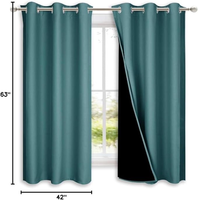 NICETOWN 100% Blackout Curtain Panels, Thermal Insulated Black Liner Curtains for Nursery Room, Noise Reducing and Cold Blocking Drapes for Windows (Set of 2, Sea Teal, 42-inch Wide x 63-inch Long) - Image 9