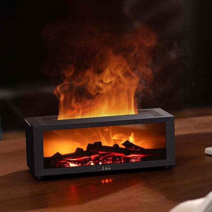 Essential Oil Diffuser, Fireplace Flame Oil Diffuser - Aromatherapy Aroma Humidifier, Upgrade 7 Flame Colors Noiseless 150ml Remote Control - Perfect for Bedroom Home Office (Fireplace White) - Image 7
