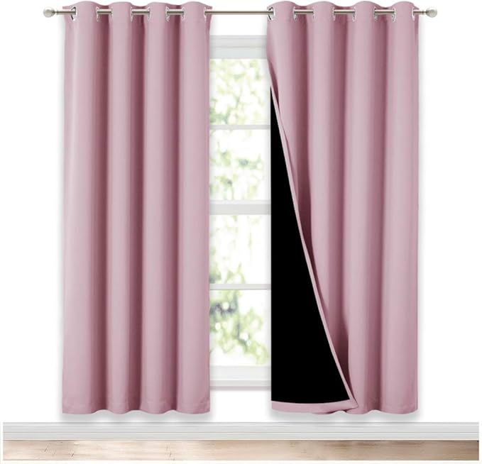 NICETOWN 100% Blackout Window Panel Curtains, Full Light Blocking Drapes with Black Liner for Nursery, 72 inches Drop Thermal Insulated Draperies (Lavender Pink, 2 Pieces, 52 inches Wide Per Panel) by NICETOWN