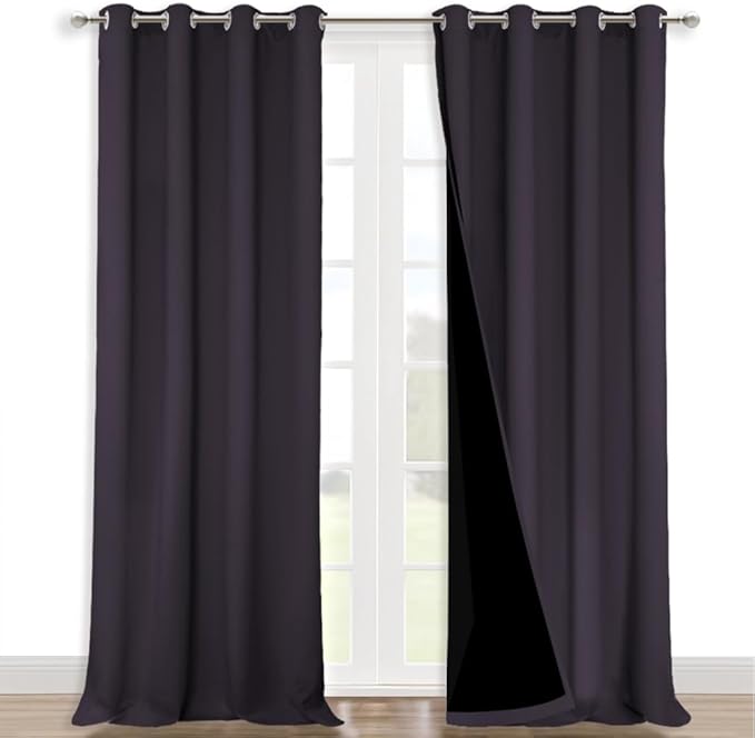 NICETOWN 100% Blackout Blinds, Set of 2, 46" x 96", Greyish Purple, Laundry Room Decor Window Treatment Curtains for Large Patio Sliding Door, Thermal Insulated Curtains for Bedroom by NICETOWN