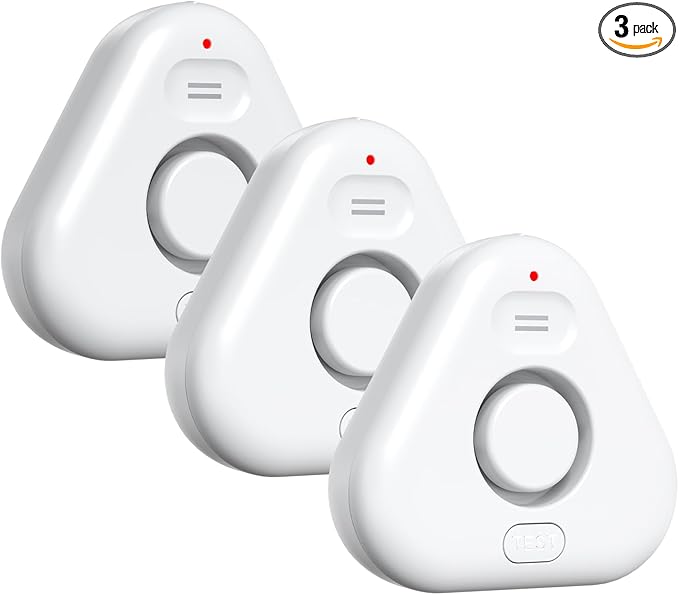 3 Pack Water Leak Detectors for Home, 4 Levels Adjustable Audio 0-120dB Water Sensor Alarm Leak Detector, IP66 Water Leakage Detection Device for Home Basements Bathroom Kitchen Toilet Laundry by stechro