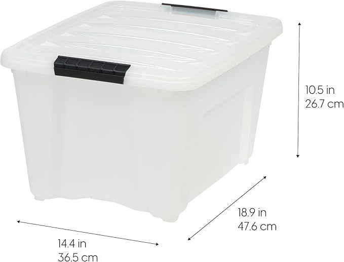 IRIS USA 32 Qt Stackable Plastic Storage Bins with Lids, 4 Pack - BPA-Free, Made in USA - Discreet Organizing Solution, Latches, Durable Nestable Containers, Secure Pull Handle - Pearl - Image 2
