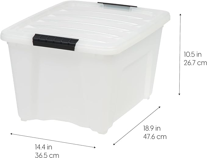 IRIS USA 32 Qt Stackable Plastic Storage Bins with Lids, 6 Pack - BPA-Free, Made in USA - Discreet Organizing Solution, Latches, Durable Nestable Containers, Secure Pull Handle - Pearl - Image 2