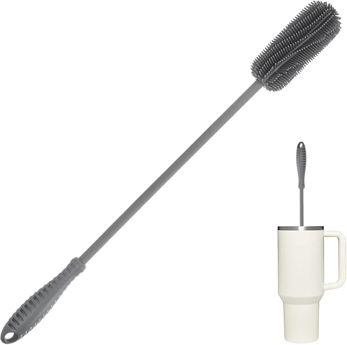 15.7" Silicone Bottle Brush, ddLUCK Water Bottle Cleaner Brush for Stanley, Hydroflasks, Glass, Thermos Sports Bottle, Vase and Glassware, Bottle Brush Cleaner for Small Narrow Neck Containers (Gray) by ddLUCK