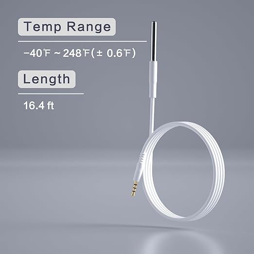 External Temperature Sensor Probe – Waterproof, Wide Range (-40°F to 248°F), 16ft Length for Aquarium,Greenhouse, Farm, Freezer & Industrial Use, Only for FALA IOT Detector, 5 Meters - Image 2