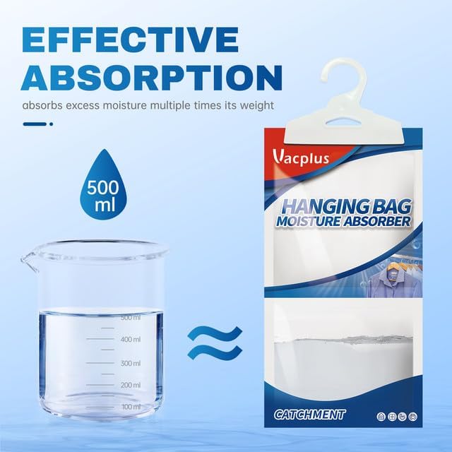 Vacplus Moisture Absorbers Packets, Fragrance Free 10 Pack, Humidity Packs, Dessicant Packets, Hanging Closet Dehumidifier Bags, Odor Eliminator for Bathroom 9.8OZ - Image 2