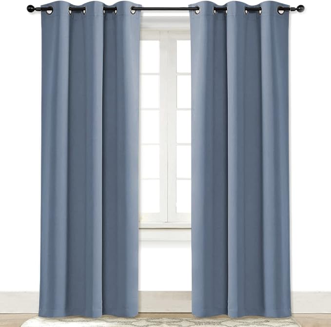 NICETOWN Curtain Blackout Drape Panel, Single Panel, 34 x 84 inch, Stone Blue, 3 Pass Microfiber Noise Reducing Thermal Insulated Window Drapery with Grommet by NICETOWN