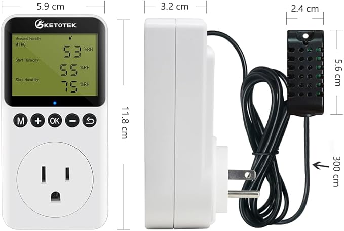 KETOTEK Digital Humidity Controller Outlet Plug with Sensor Probe, 120V Humidistat Controller Plug for Reptile Mushroom Greenhouse, Humidity Switch Outlet - Image 6