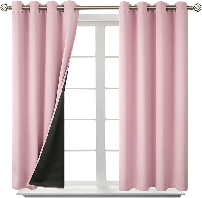 BGment Baby Pink 100% Blackout Curtains for Girls Bedroom 54 Inch Length, Thermal Insulated Full Light Blocking Grommet Noise Cancelling Small Window Curtains for Nursery 2 Panels Each 52 Inch Wide - Image 8