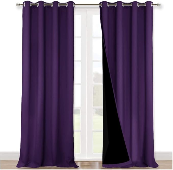 NICETOWN Cold Blocking 100% Blackout Curtains, Durable and Soft Black Lined Drapes for Living Room, Energy Saving Long Panels for Patio Sliding Glass Door, Royal Purple, 52 inches x 108 inches, 2 PCs by NICETOWN
