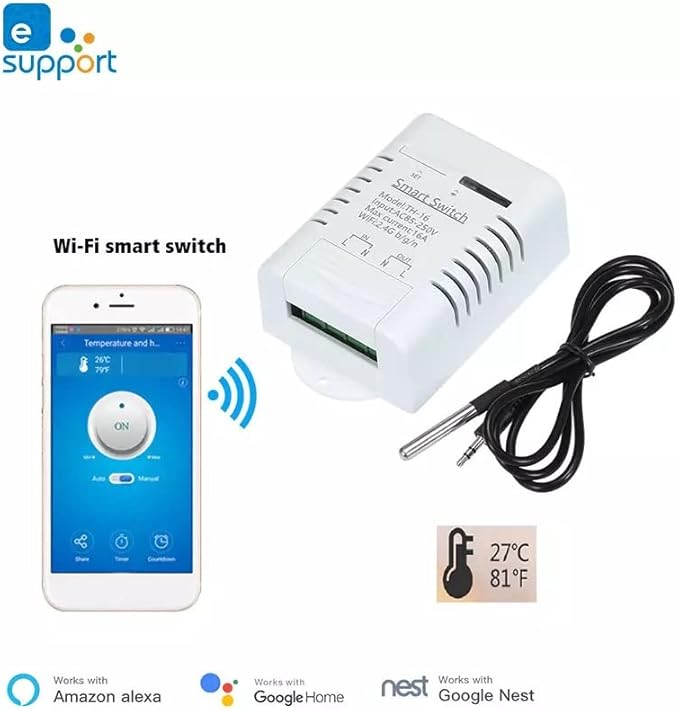 eWeLink Smart 16A Switch with Temperature and Humidity Monitoring, WiFi Thermostat Controller Compatible with Alexa Google Home (Temperature only) - Image 2