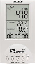 Extech CO220 - Desktop Indoor Air Quality CO2 Monitor – Measures CO2, Temperature, Humidity, Dew Point & Wet Bulb – NDIR Sensor, 99‑Point Memory, Audible Alarm by Extech