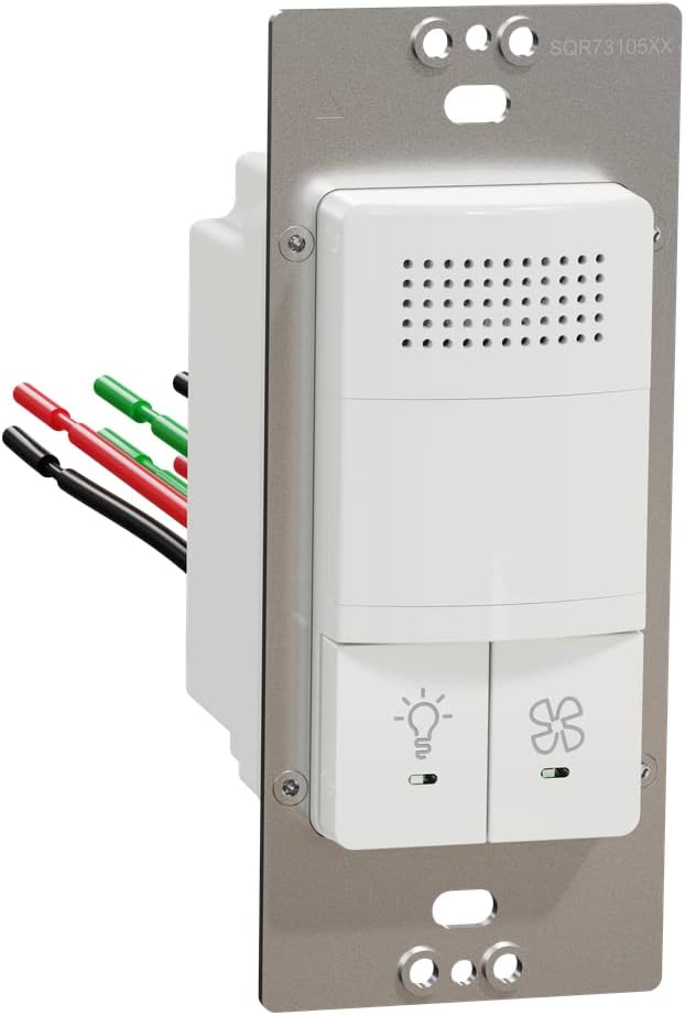 Square D by Schneider Electric Square D X Series Dual Humidity & PIR Motion Occupancy/Vacancy Sensor Light & Fan Control, 3 Amp Single-Pole/1-way, Matte White by SchneiderElectric
