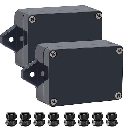 Junction Box IP65 Waterproof ABS Plastic Electrical Project Case Power Junction Boxes, Project Box with Fixed Ear Black 3.3 x 2.3 x 1.3Inch (83 x 58 x 33mm) by Otdorpatio