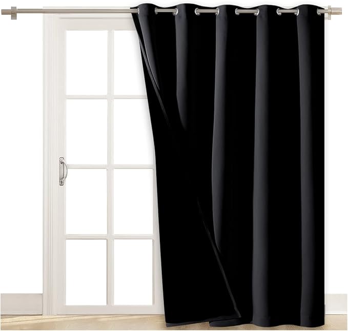 NICETOWN Extra Wide Patio Door Curtain, Super Heavy-Duty Thermal Sliding Glass Door Lined Drape, Privacy Assured 100% Blackout Window Treatment(Black, 1 Panel, 62 inches W x 84 inches L) - Image 2