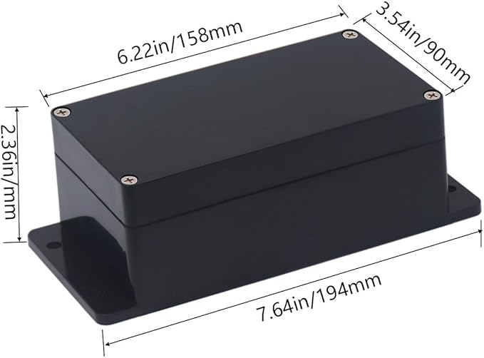 2 Pack Project Box IP65 Waterproof Junction Box ABS Plastic Black Electrical Boxes DIY Electronic Project Case Power Enclosure with Fixed Ear 6.22 x3.54 x2.36 inch(158x90x60mm) - Image 2