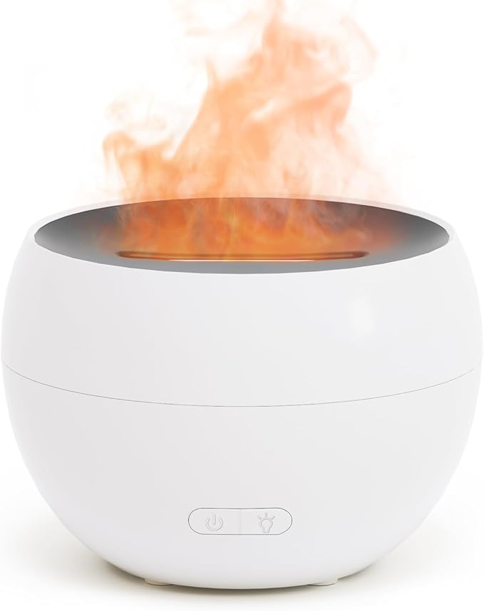 SALKING Essential Oil Diffuser, Fireplace Fire Flame Aromatherapy Diffuser, 150ml Ultrasonic Cool Mist Humidifier, Scent Aroma Diffuser with Auto-Off Function for Home, Room (White) by SALKING