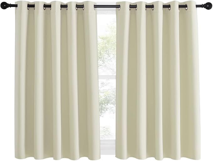 NICETOWN Room Darkening Beige Curtain 54 inches Long, Thermal Insulated Solid Grommet Sound & Light Blocking Window Treatment for Kitchen/Nursery, 1 Panel, W66 x L54 by NICETOWN