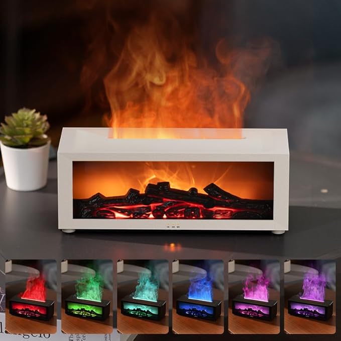 Essential Oil Diffuser, Fireplace Flame Oil Diffuser - Aromatherapy Aroma Humidifier, Upgrade 7 Flame Colors Noiseless 150ml Remote Control - Perfect for Bedroom Home Office (Fireplace Black) - Image 4