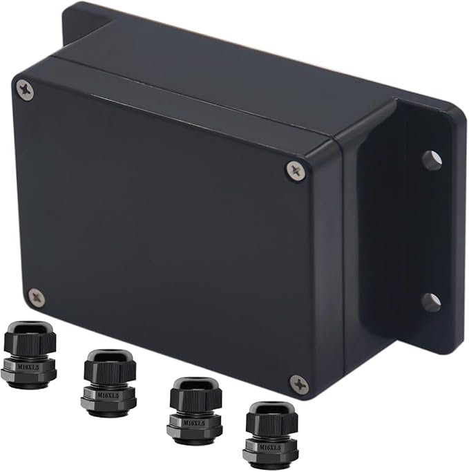 Project Box ABS Black Electrical Boxes IP65 Outdoor Waterproof Box Electronic Junction Box Fixed Ear Power Enclosure with Cable Glands for DIY Project 4.53 x 3.54 x 2.17 inch (115x90x55mm) by Raculety