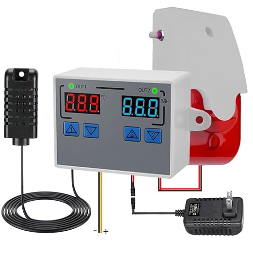 Hygrometer Thermometer Alarm, 12V High/Low Temperature and Humidity Monitor, 0~120dB Adjustable Audible/Visual Thermostat Controller with External Output Option for Room/Grow Tent/Farm/Cellar/Reptile by Unknown