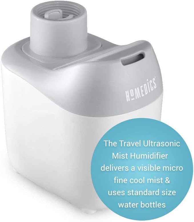 Homedics Ultrasonic Portable Humidifier – Small Air Humidifiers for Bedroom, Plants, Office, Travel – Cool Mist Humidifiers, Uses Standard Water Bottle, White - Image 3