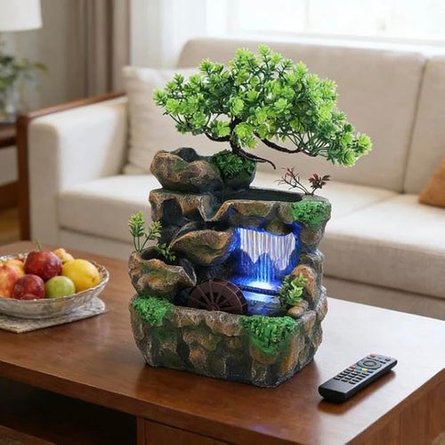 11.81" Tabletop Rockery Fountain Indoor Waterfall Bonsai Desktop Mini Rockery Water Fountain with Automatic Pump and LED Light, Home Office Bedroom Humidifier Desk Decorate - Image 2