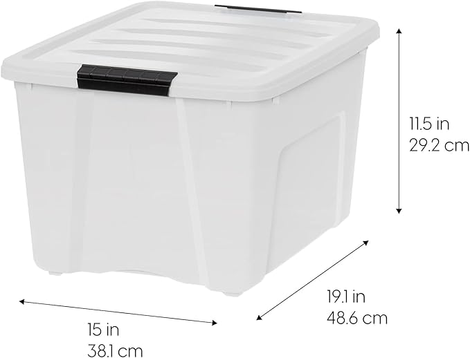 IRIS USA 40 Qt Stackable Plastic Storage Bins with Lids, 6 Pack - BPA-Free, Made in USA - Discreet Organizing Solution, Latches, Durable Nestable Containers, Secure Pull Handle - Pearl - Image 3