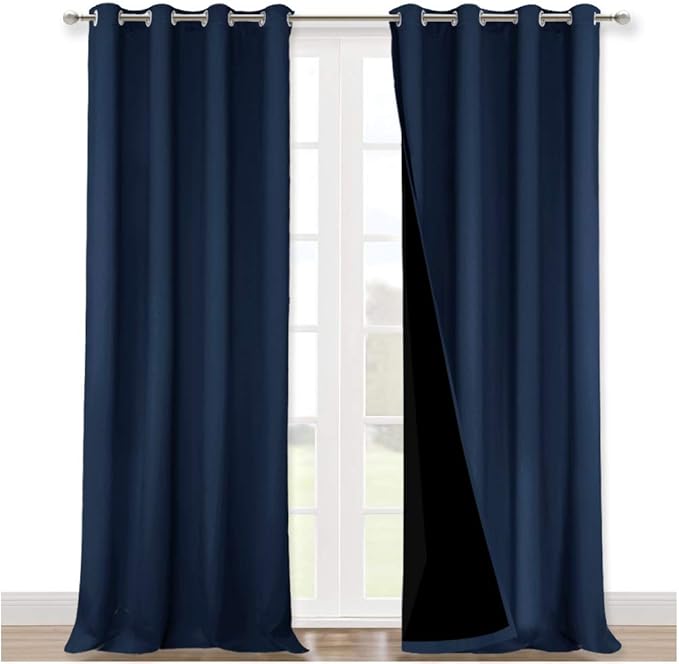 NICETOWN 100% Blackout Curtain Set, Thermal Insulated & Energy Efficiency Window Draperies for Guest Room, Full Shading Panels for Shift Worker and Light Sleepers, Navy Blue, 52W x 120L, 2 PCs by NICETOWN
