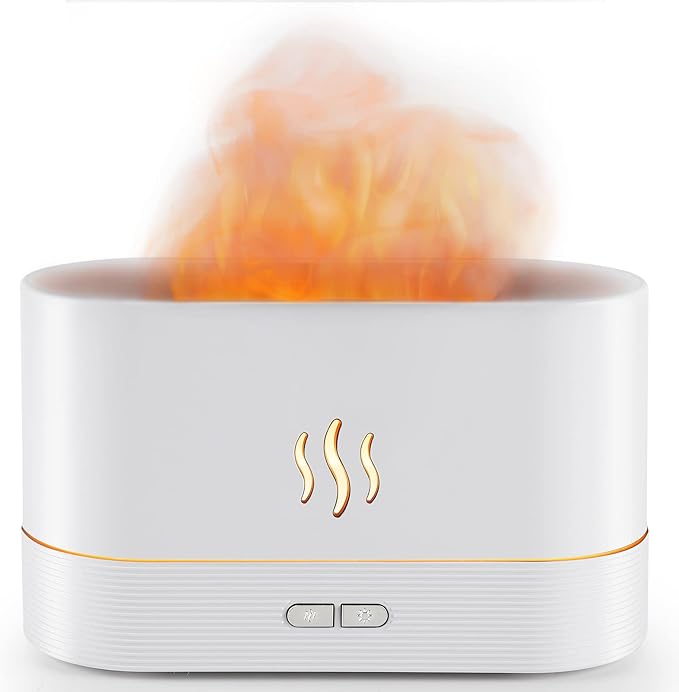Flame Diffuser Humidifier-Auto Off 180ml Essential Oil Diffuser-2 Modes Brightness Aroma Humidifier with Fire Flame Effect for Home,Office,Spa,Gym(White)… by Pluwel